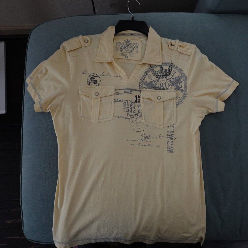 Guess Men's Polo - Light Yellow - M - patterns